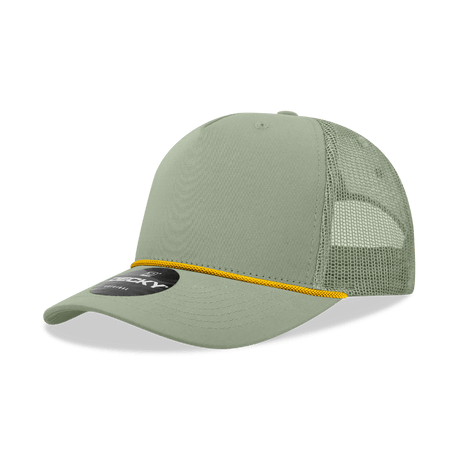 Decky 5 Panel Mid Profile Structured Cotton/Poly Blend Trucker w/Rope | Decky 6040 Loden/Amber Standard