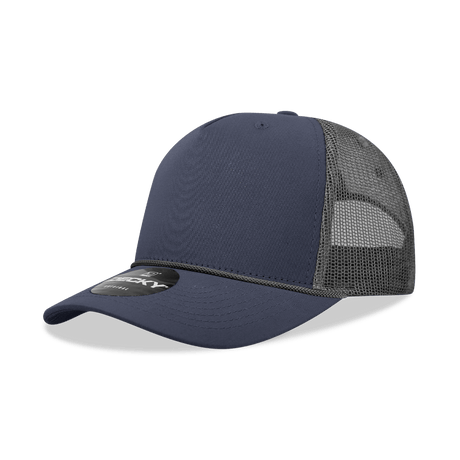 Decky 5 Panel Mid Profile Structured Cotton/Poly Blend Trucker w/Rope | Decky 6040 Navy/Charcoal Standard