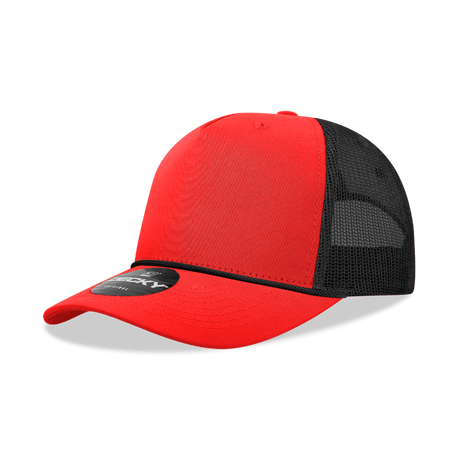 Decky 5 Panel Mid Profile Structured Cotton/Poly Blend Trucker w/Rope | Decky 6040 Red/Black Standard
