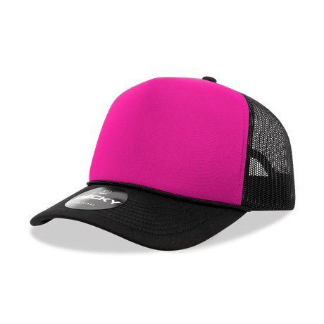 Decky 5 Panel Mid Profile Structured Foam Trucker | Decky 6025 Black/H Pink/Black Standard