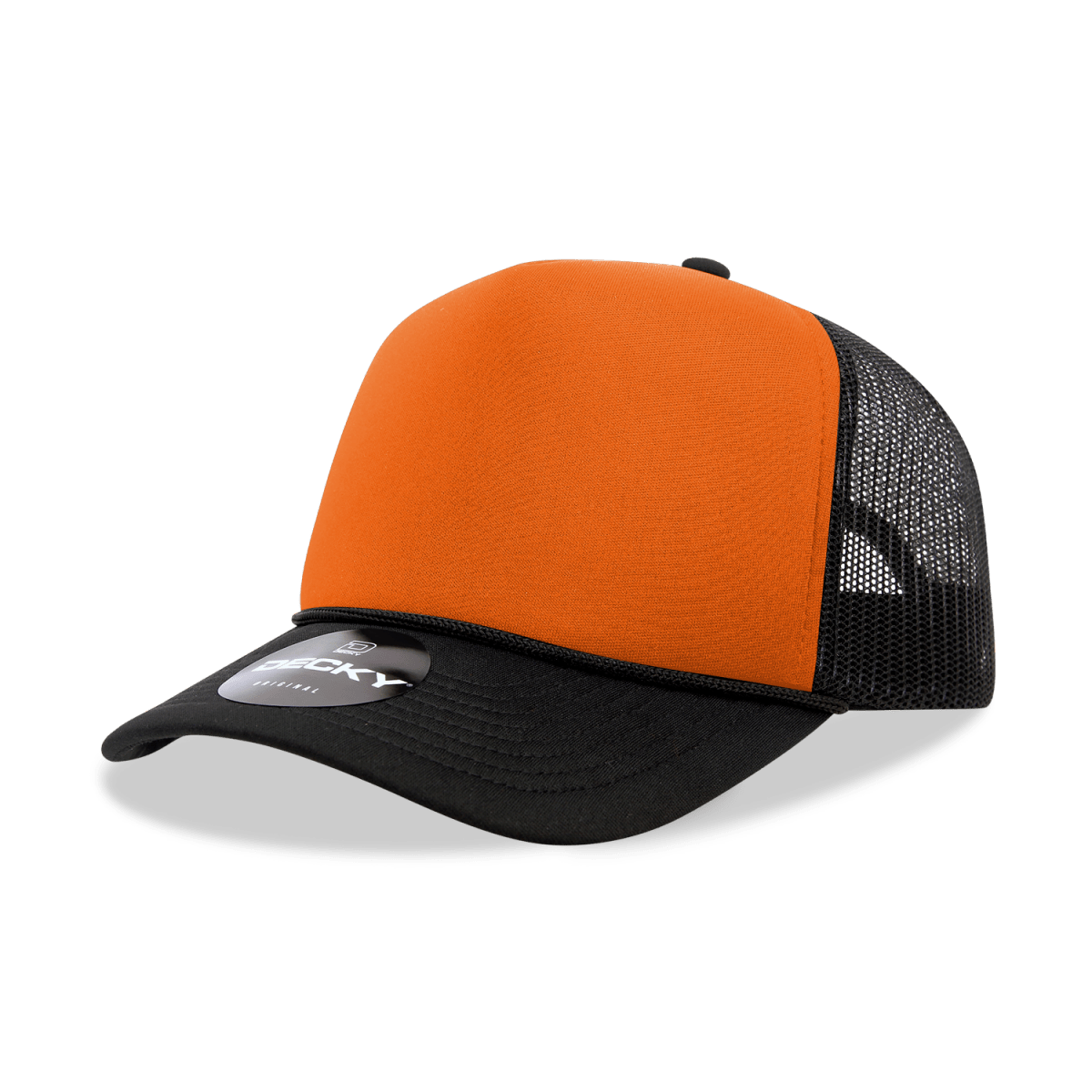 Decky 5 Panel Mid Profile Structured Foam Trucker | Decky 6025 Blk/Orn/Blk Standard