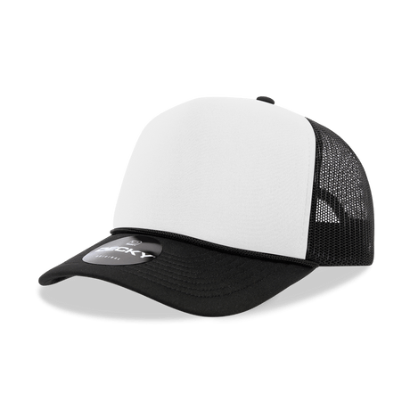 Decky 5 Panel Mid Profile Structured Foam Trucker | Decky 6025 Blk/Wht/Blk Standard