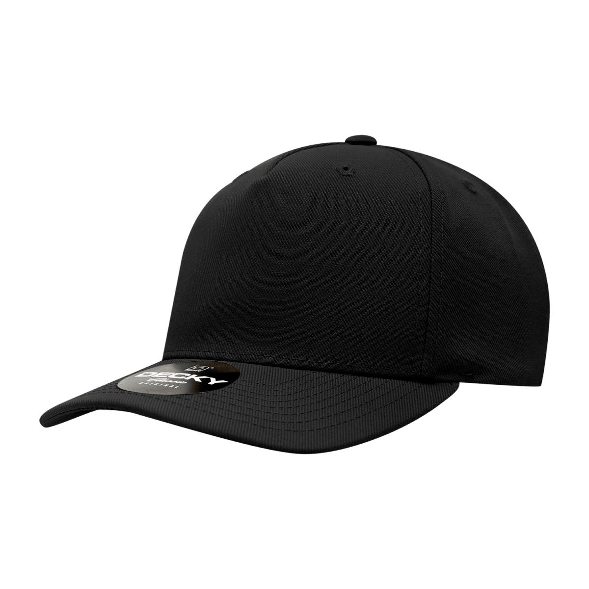 Decky 5 Panel Mid Profile Structured Polyester Cap | Decky 6038 Blacck Standard Hats