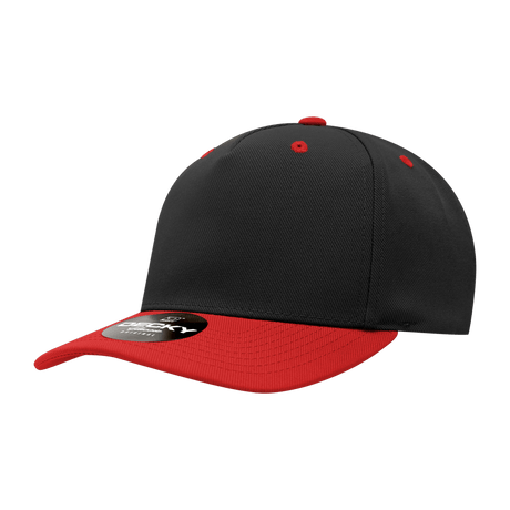 Decky 5 Panel Mid Profile Structured Polyester Cap | Decky 6038 Black/Red Standard Hats