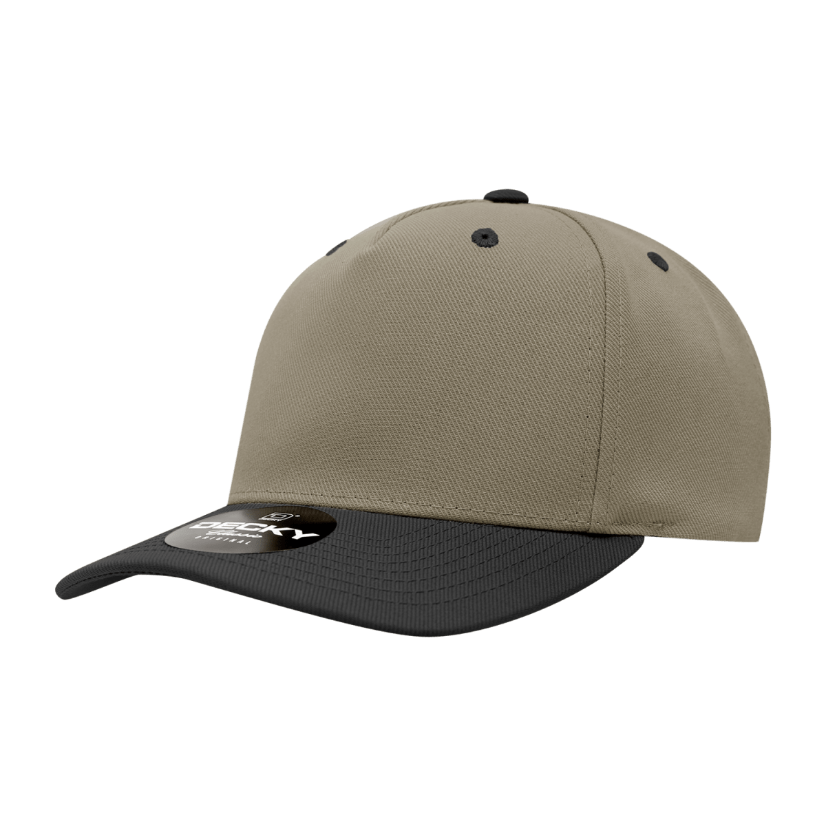 Decky 5 Panel Mid Profile Structured Polyester Cap | Decky 6038 Khaki/Black Standard Hats