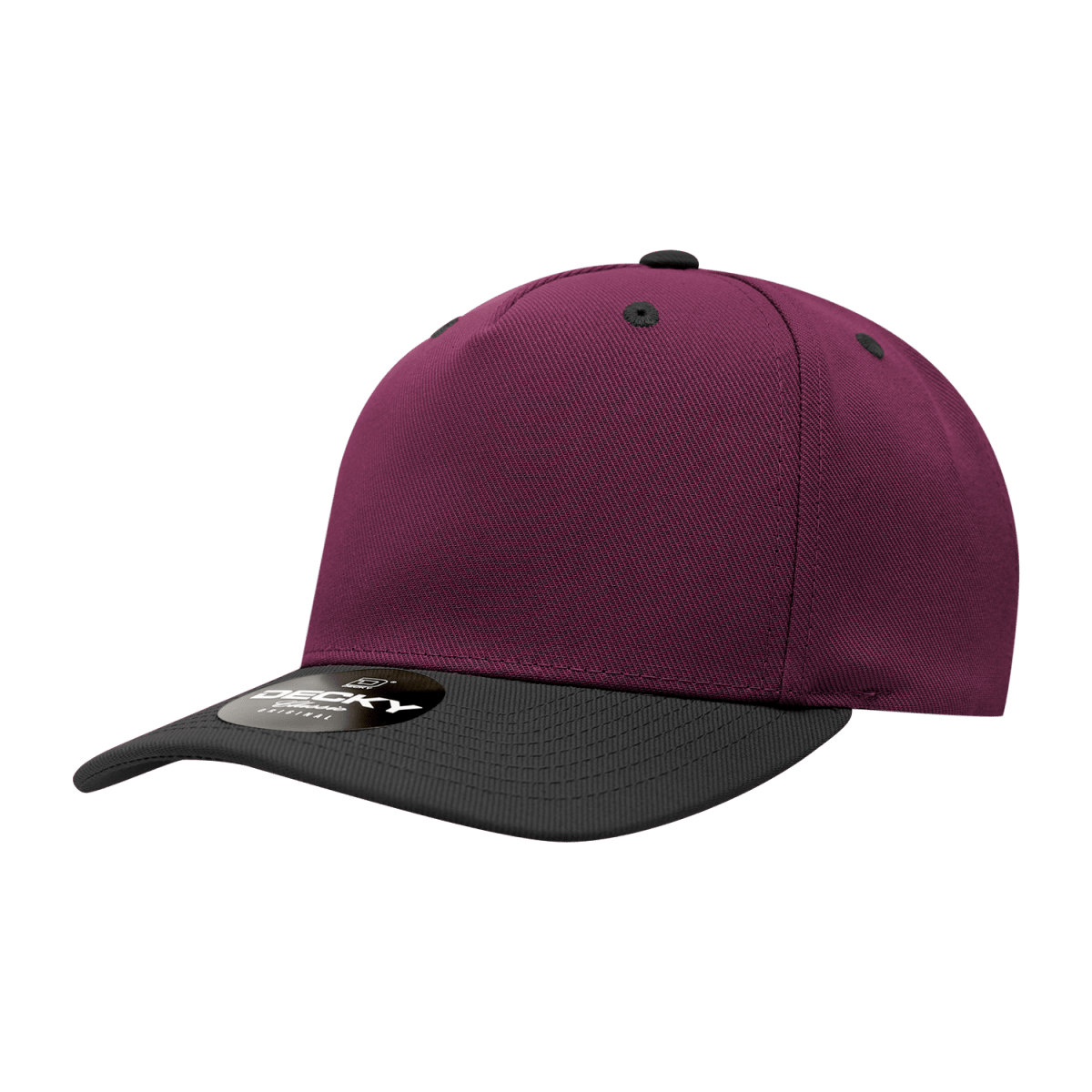 Decky 5 Panel Mid Profile Structured Polyester Cap | Decky 6038 Maroon/Black Standard Hats