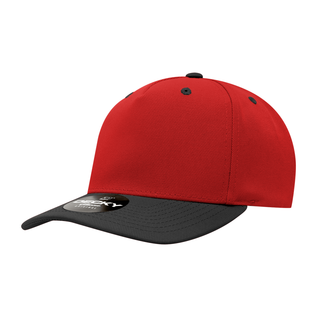 Decky 5 Panel Mid Profile Structured Polyester Cap | Decky 6038 Red/Black Standard Hats