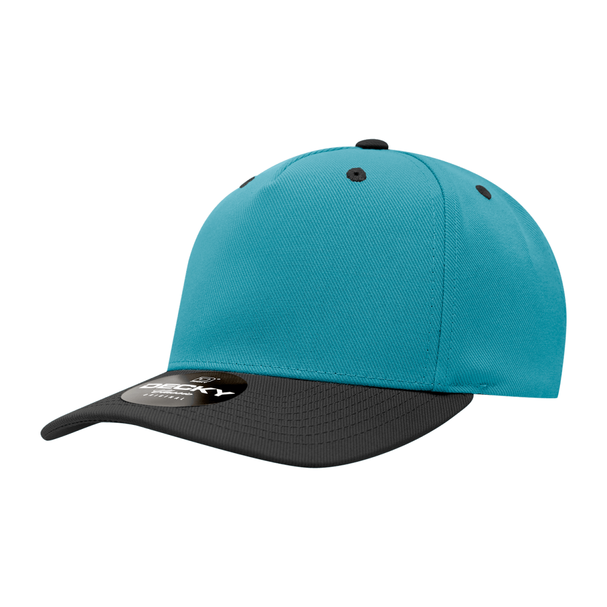 Decky 5 Panel Mid Profile Structured Polyester Cap | Decky 6038 Teal/Black Standard Hats
