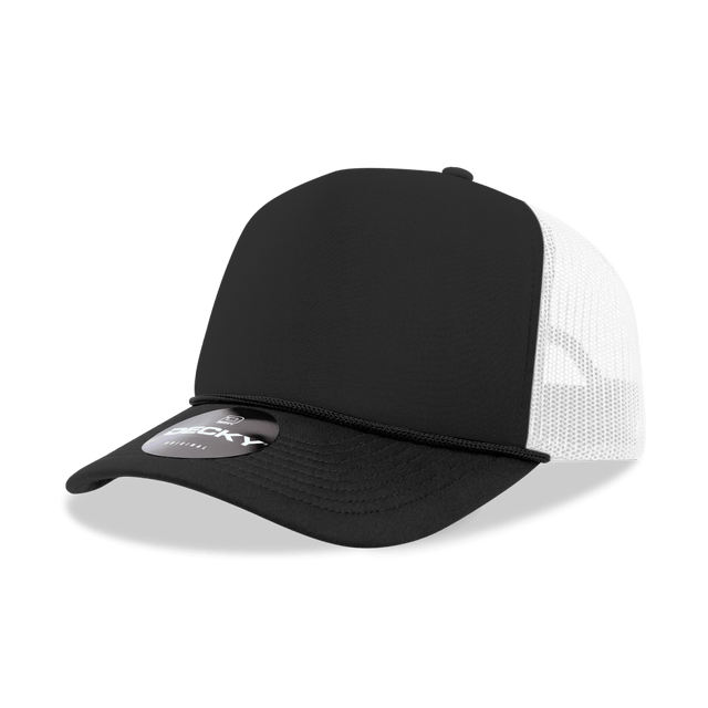 Decky 5 Panel Mid Profile Structured Two Tone Foam Trucker | Decky 212 Blk/Blk/Wht OSFM