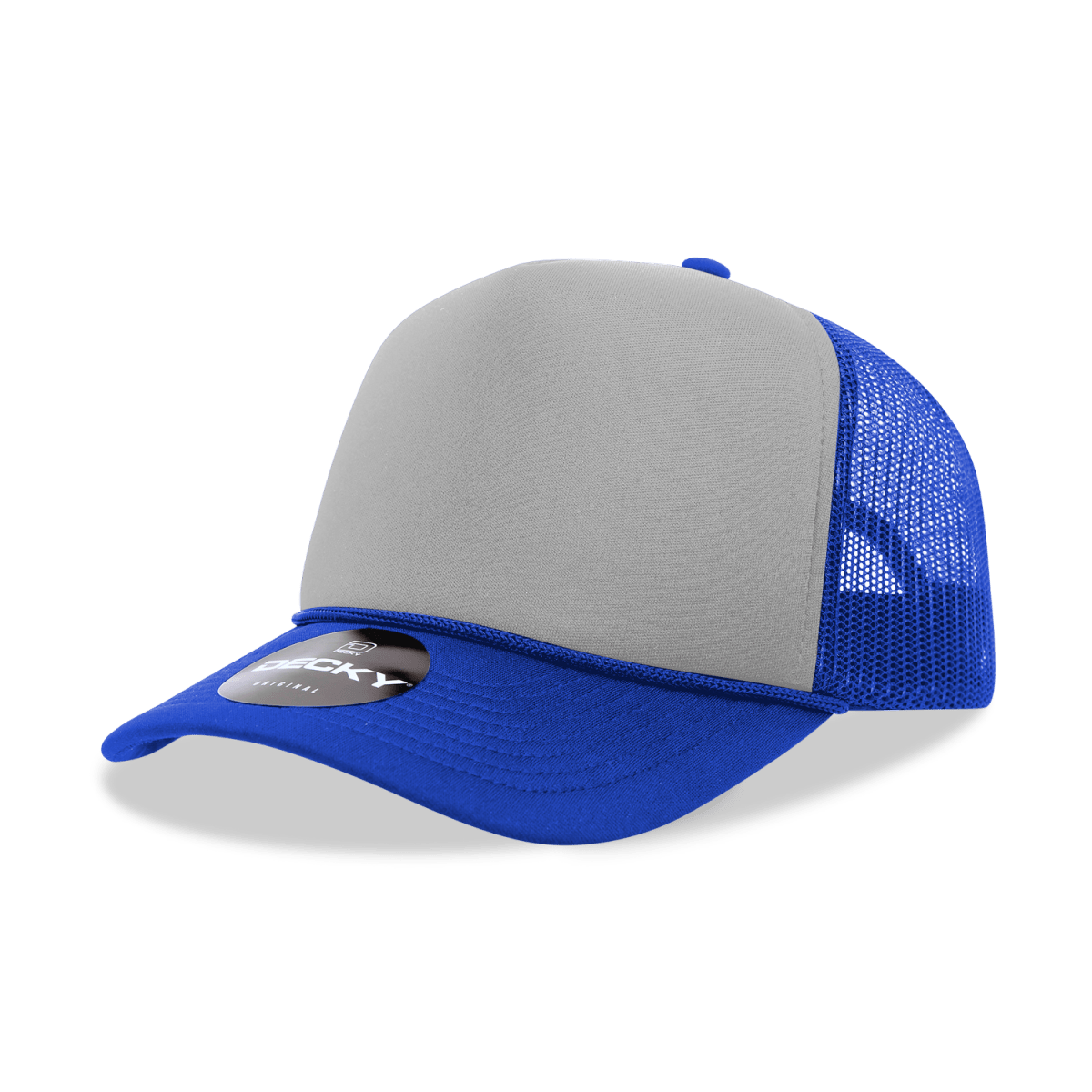 Decky 5 Panel Mid Profile Structured Two Tone Foam Trucker | Decky 212 Royal/Grey OSFM