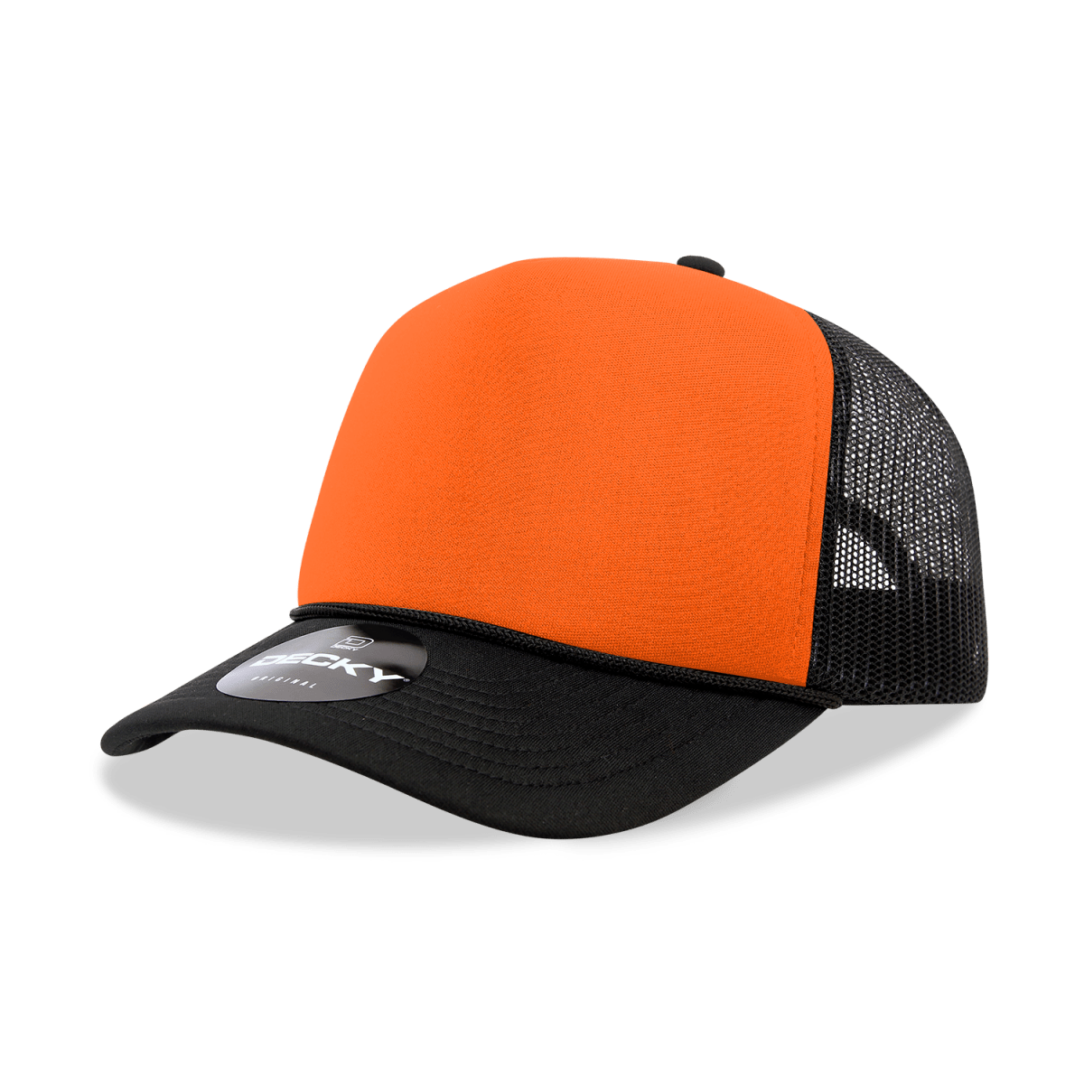 Decky 5 Panel Mid Profile Structured Two Tone Foam Trucker | Decky 220 Black/NeonOrange OSFM