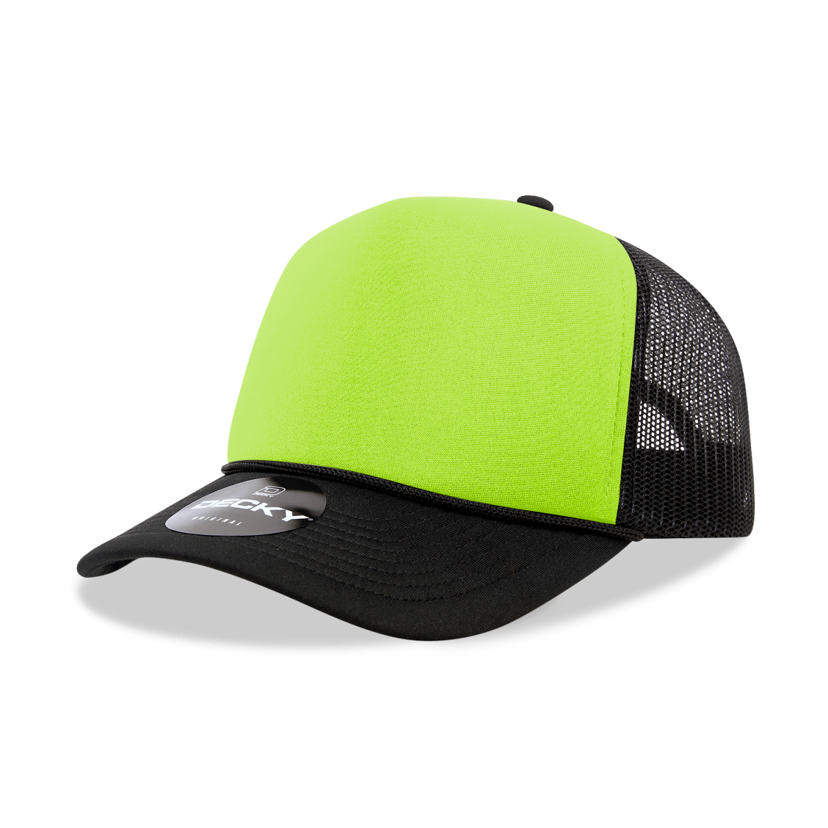 Decky 5 Panel Mid Profile Structured Two Tone Foam Trucker | Decky 220 Black/NeonYellow OSFM