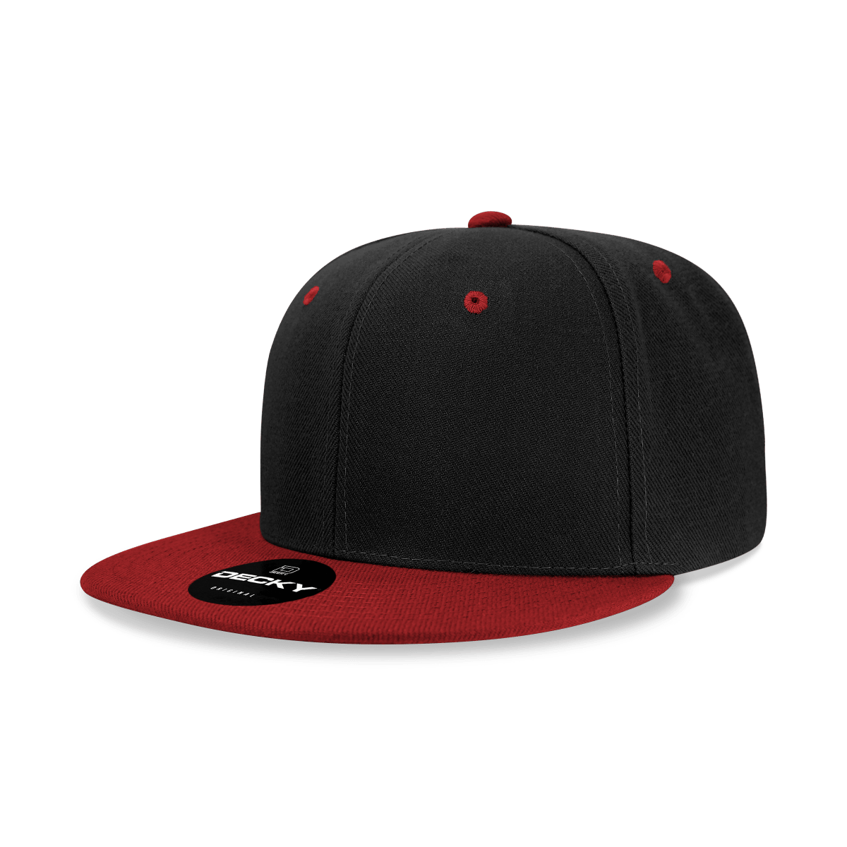 Decky 6 Panel High Profile Structured Acrylic/Polyester Snapback | Decky 6020 Black/Cardinal Standard