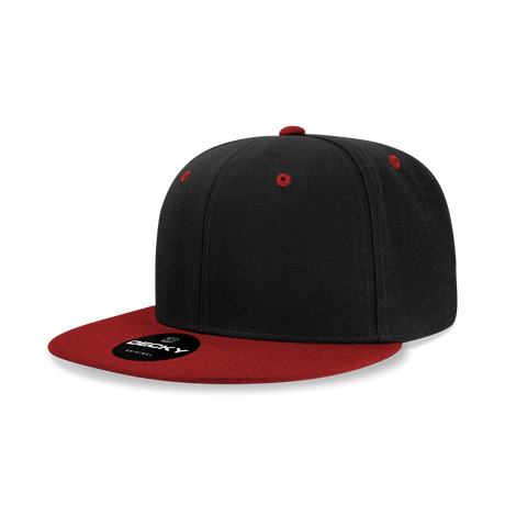 Decky 6 Panel High Profile Structured Acrylic/Polyester Snapback | Decky 6020 Black/Cardinal Standard