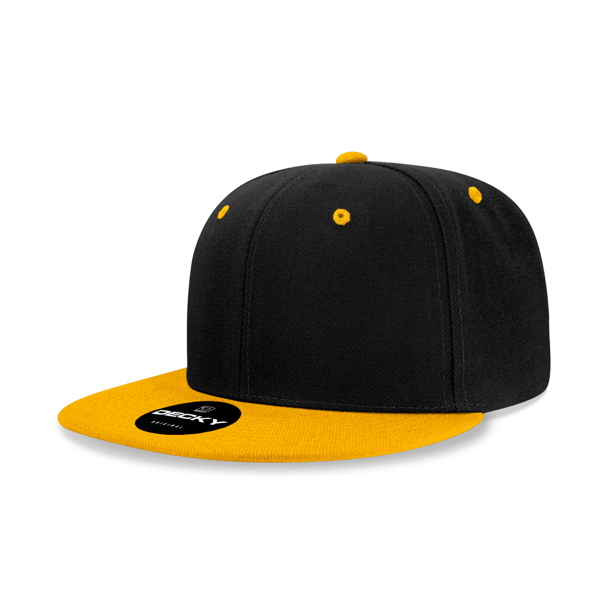 Decky 6 Panel High Profile Structured Acrylic/Polyester Snapback | Decky 6020 Black/Gold Standard