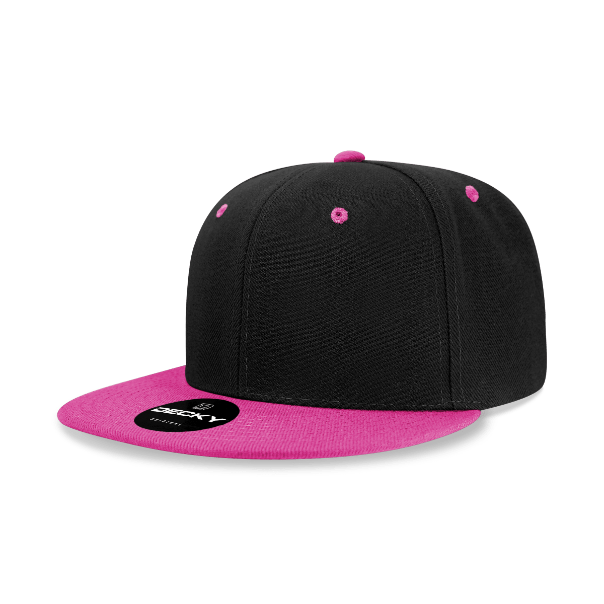 Decky 6 Panel High Profile Structured Acrylic/Polyester Snapback | Decky 6020 Black/HotPink Standard