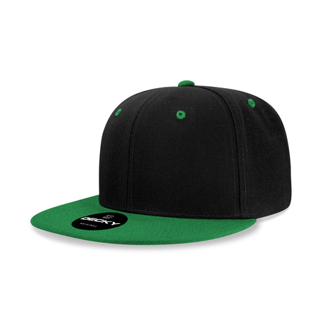 Decky 6 Panel High Profile Structured Acrylic/Polyester Snapback | Decky 6020 Black/Kelly Standard