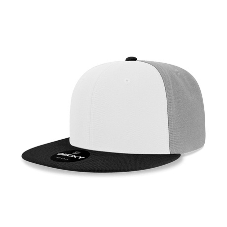 Decky 6 Panel High Profile Structured Acrylic/Polyester Snapback | Decky 6020 Black/White/Grey Standard