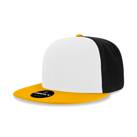 Decky 6 Panel High Profile Structured Acrylic/Polyester Snapback | Decky 6020 Gold/White/Black Standard