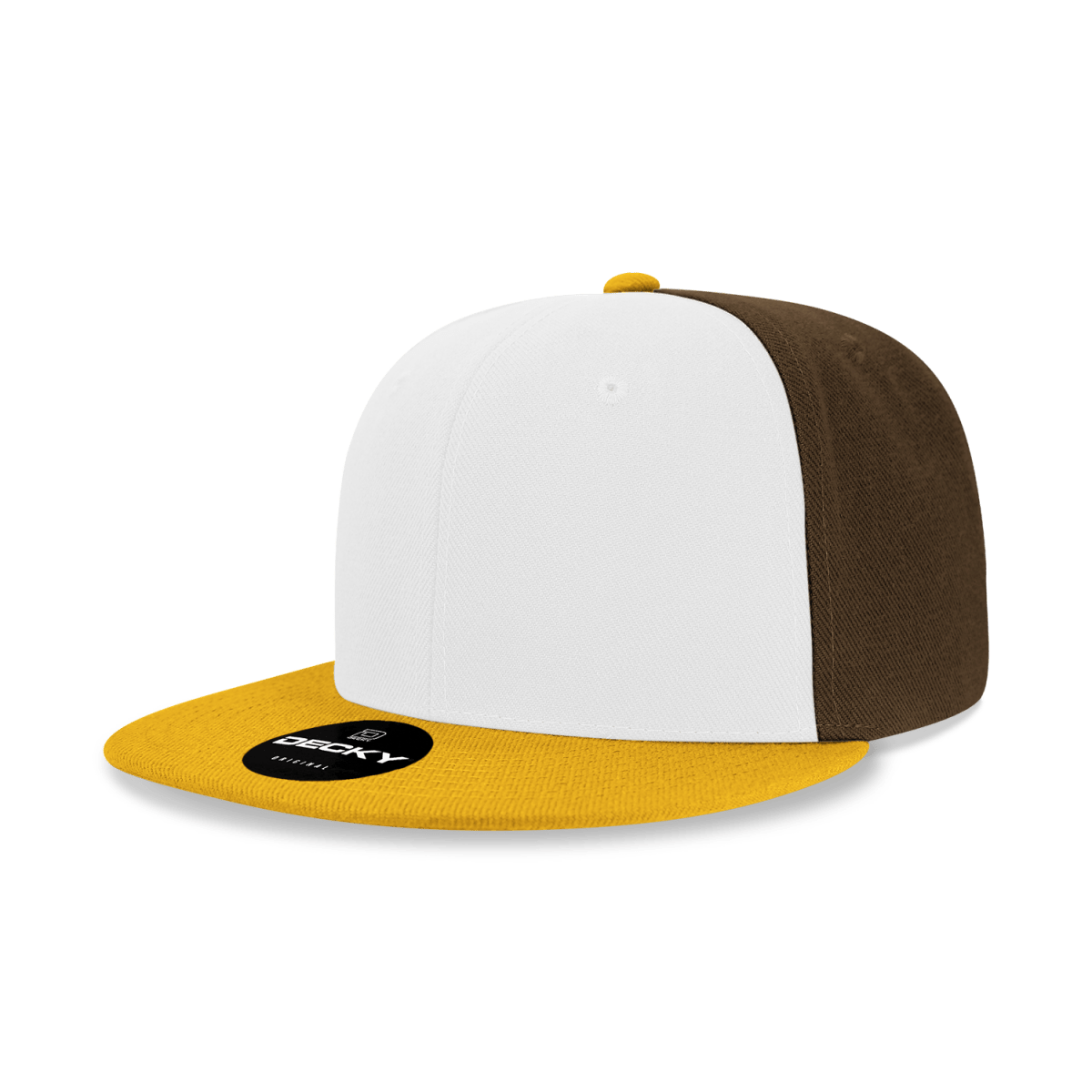 Decky 6 Panel High Profile Structured Acrylic/Polyester Snapback | Decky 6020 Gold/White/Brown Standard
