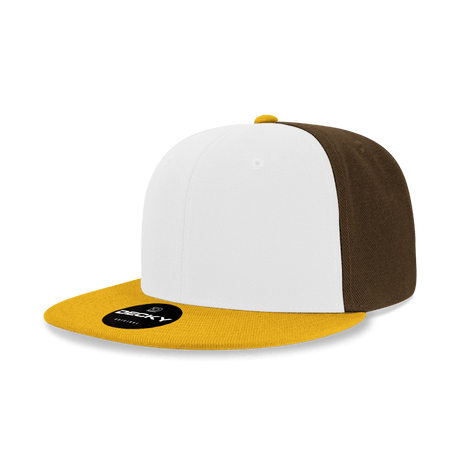 Decky 6 Panel High Profile Structured Acrylic/Polyester Snapback | Decky 6020 Gold/White/Brown Standard
