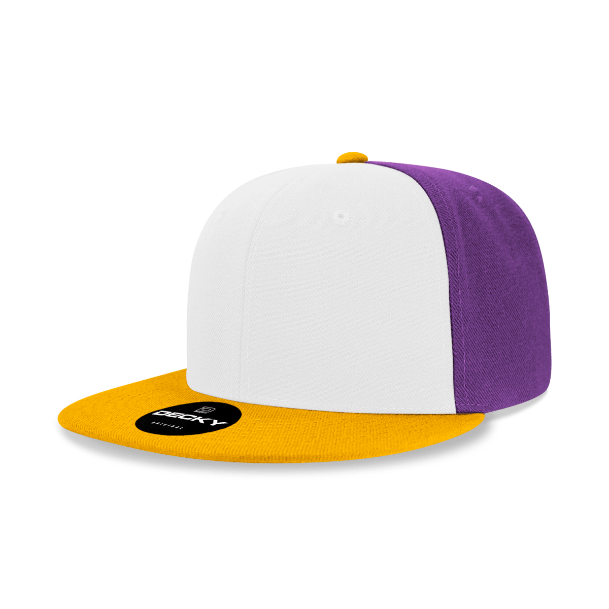 Decky 6 Panel High Profile Structured Acrylic/Polyester Snapback | Decky 6020 Gold/White/Purple Standard