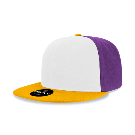 Decky 6 Panel High Profile Structured Acrylic/Polyester Snapback | Decky 6020 Gold/White/Purple Standard