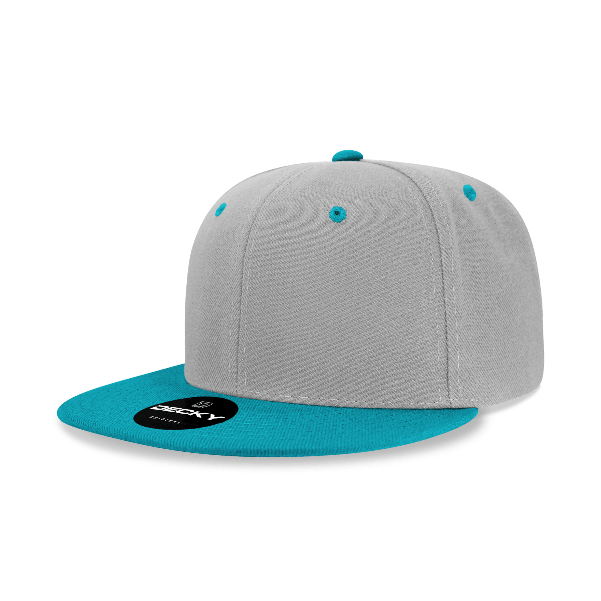 Decky 6 Panel High Profile Structured Acrylic/Polyester Snapback | Decky 6020 Grey/Teal Standard