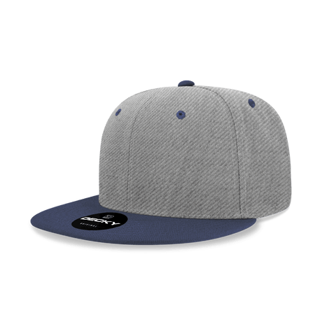 Decky 6 Panel High Profile Structured Acrylic/Polyester Snapback | Decky 6020 HeatherGrey/Navy Standard