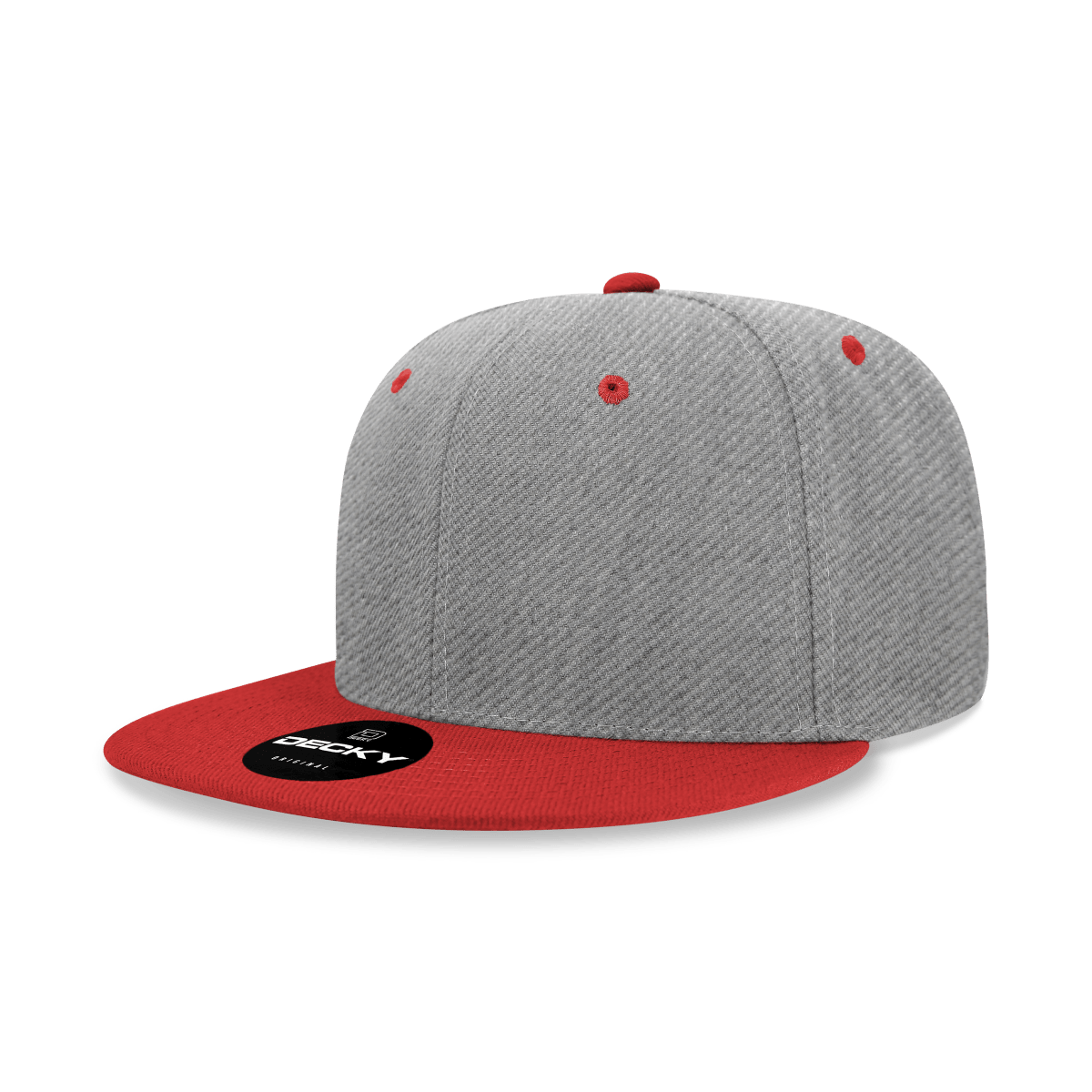 Decky 6 Panel High Profile Structured Acrylic/Polyester Snapback | Decky 6020 HeatherGrey/Red Standard