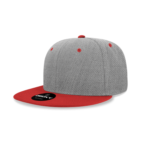 Decky 6 Panel High Profile Structured Acrylic/Polyester Snapback | Decky 6020 HeatherGrey/Red Standard