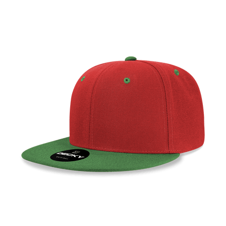 Decky 6 Panel High Profile Structured Acrylic/Polyester Snapback | Decky 6020 Red/Kelly Standard
