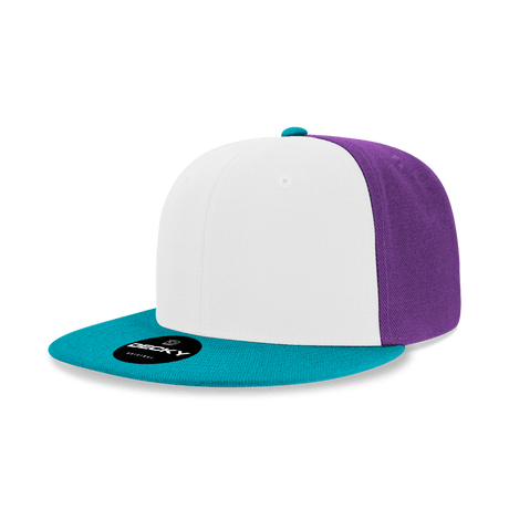 Decky 6 Panel High Profile Structured Acrylic/Polyester Snapback | Decky 6020 Teal/White/Purple Standard