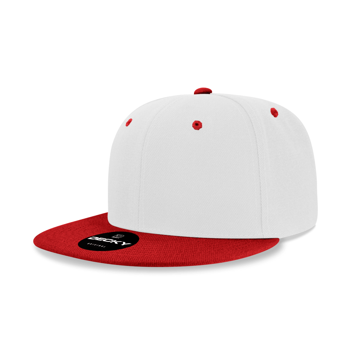 Decky 6 Panel High Profile Structured Acrylic/Polyester Snapback | Decky 6020 White/Cardinal Standard