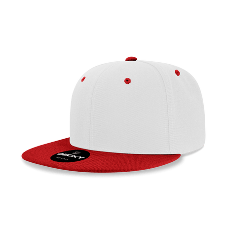 Decky 6 Panel High Profile Structured Acrylic/Polyester Snapback | Decky 6020 White/Cardinal Standard