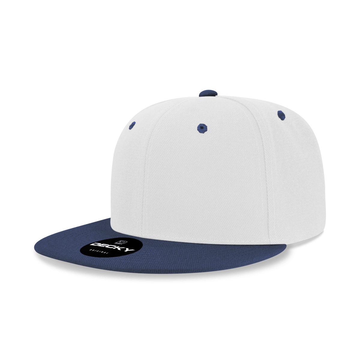 Decky 6 Panel High Profile Structured Acrylic/Polyester Snapback | Decky 6020 White/Navy Standard