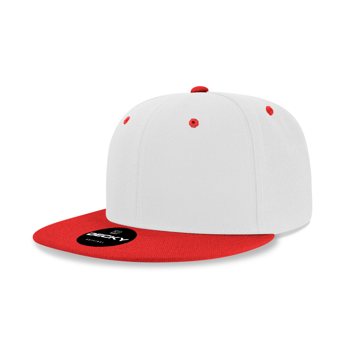 Decky 6 Panel High Profile Structured Acrylic/Polyester Snapback | Decky 6020 White/Red Standard