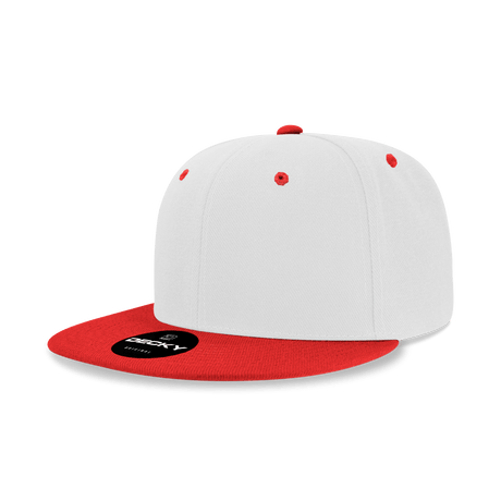 Decky 6 Panel High Profile Structured Acrylic/Polyester Snapback | Decky 6020 White/Red Standard