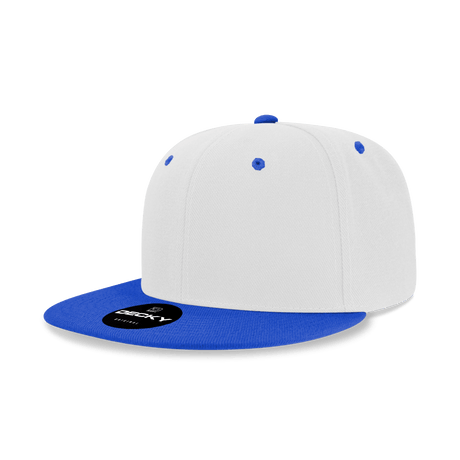 Decky 6 Panel High Profile Structured Acrylic/Polyester Snapback | Decky 6020 White/Royal Standard