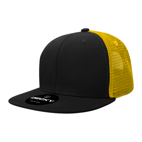 Decky 6 Panel High Profile Structured Acrylic/Polyester Trucker | Decky 1052 Black/Gold Standard