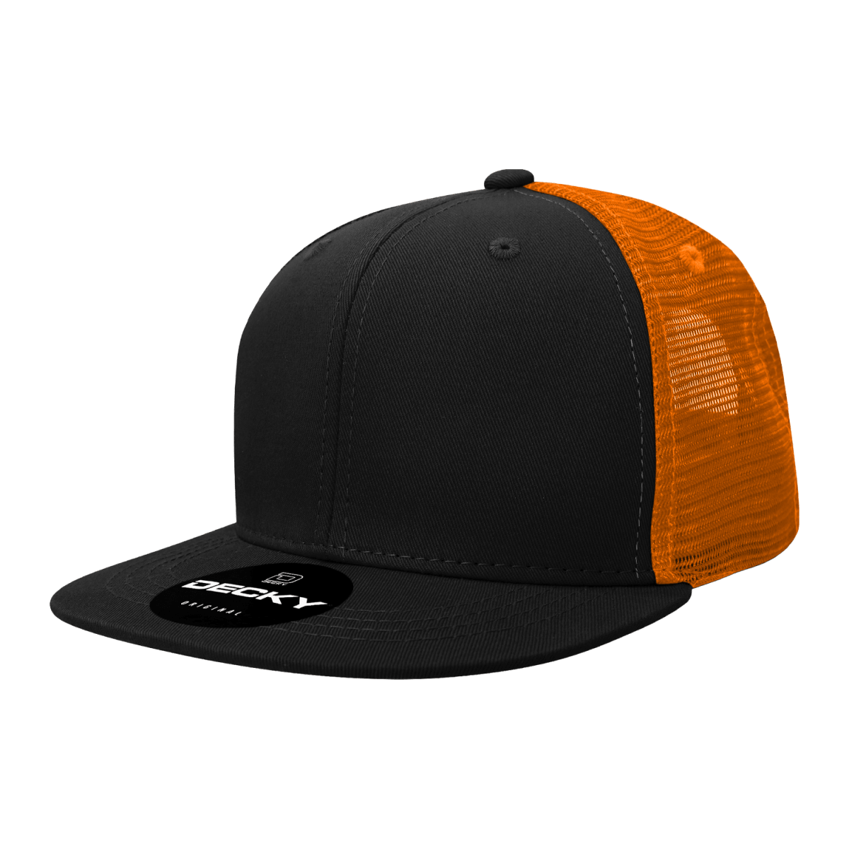 Decky 6 Panel High Profile Structured Acrylic/Polyester Trucker | Decky 1052 Black/Orange Standard