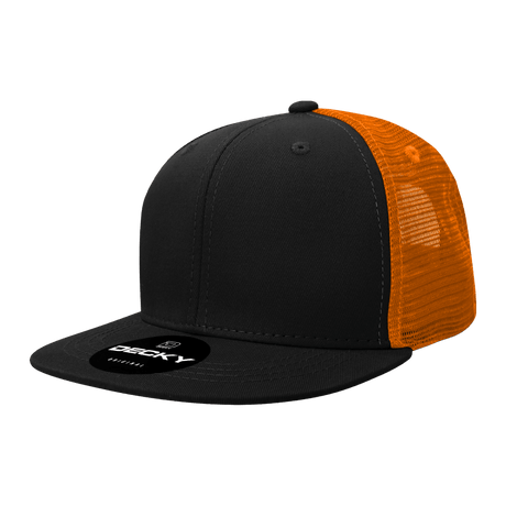 Decky 6 Panel High Profile Structured Acrylic/Polyester Trucker | Decky 1052 Black/Orange Standard