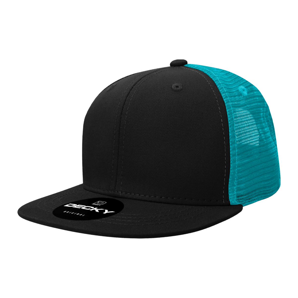 Decky 6 Panel High Profile Structured Acrylic/Polyester Trucker | Decky 1052 Black/Teal Standard
