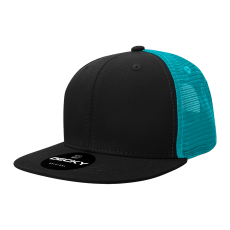 Decky 6 Panel High Profile Structured Acrylic/Polyester Trucker | Decky 1052 Black/Teal Standard