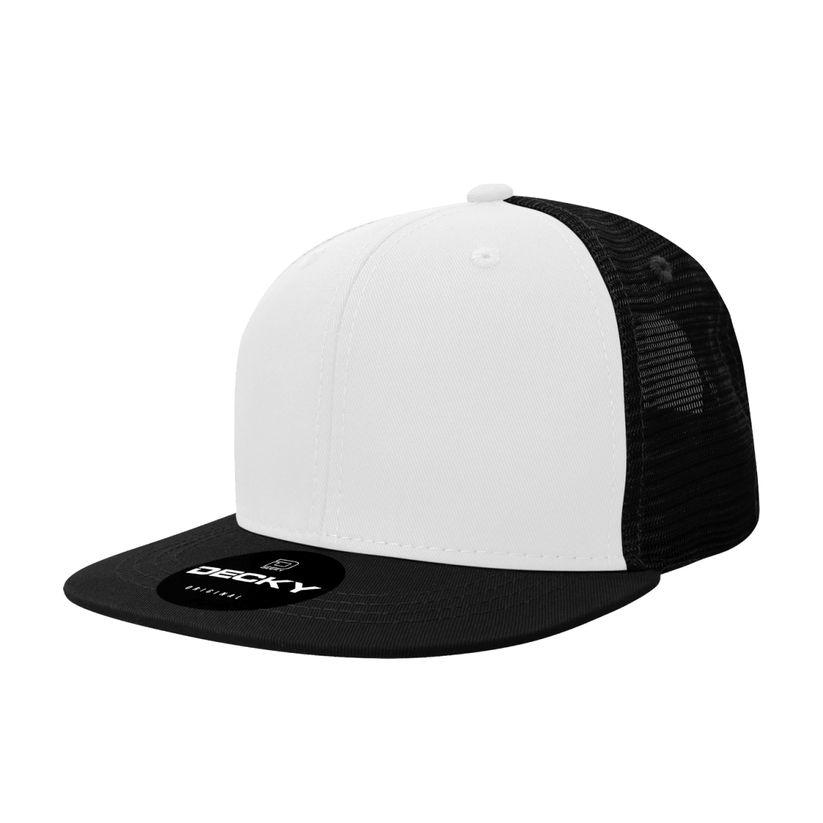 Decky 6 Panel High Profile Structured Acrylic/Polyester Trucker | Decky 1052 Black/White/Black Standard