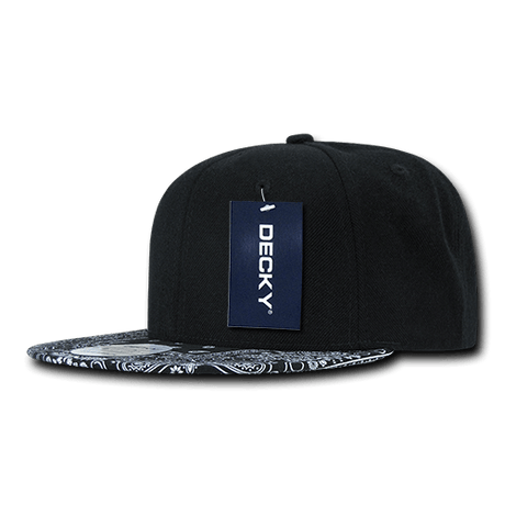 Decky 6 Panel High Profile Structured Bandanna Bill Snapback | Decky 1093 Black/Black OSFM