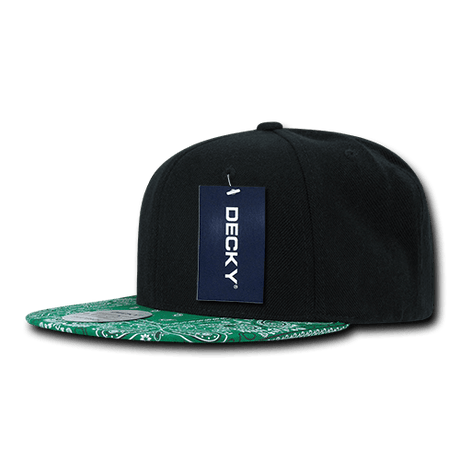 Decky 6 Panel High Profile Structured Bandanna Bill Snapback | Decky 1093 Black/Kelly OSFM
