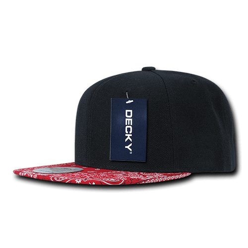 Decky 6 Panel High Profile Structured Bandanna Bill Snapback | Decky 1093 Black/Red OSFM