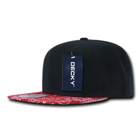 Decky 6 Panel High Profile Structured Bandanna Bill Snapback | Decky 1093 Black/Red OSFM