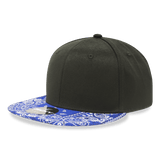 Decky 6 Panel High Profile Structured Bandanna Bill Snapback | Decky 1093 Black/Royal OSFM